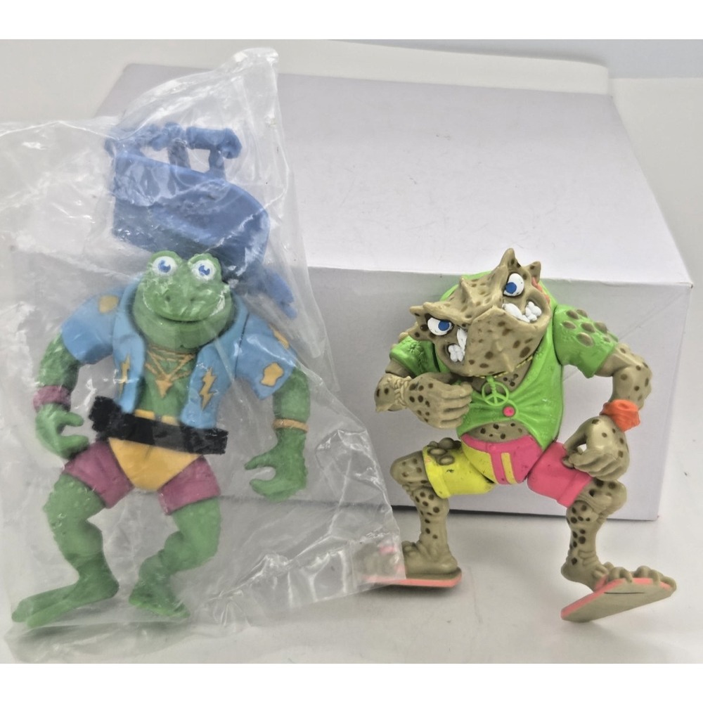 TMNT 1989 Genghis Frog & 1990 Napoleon Bonafrog Playmates Action Turtles Figures